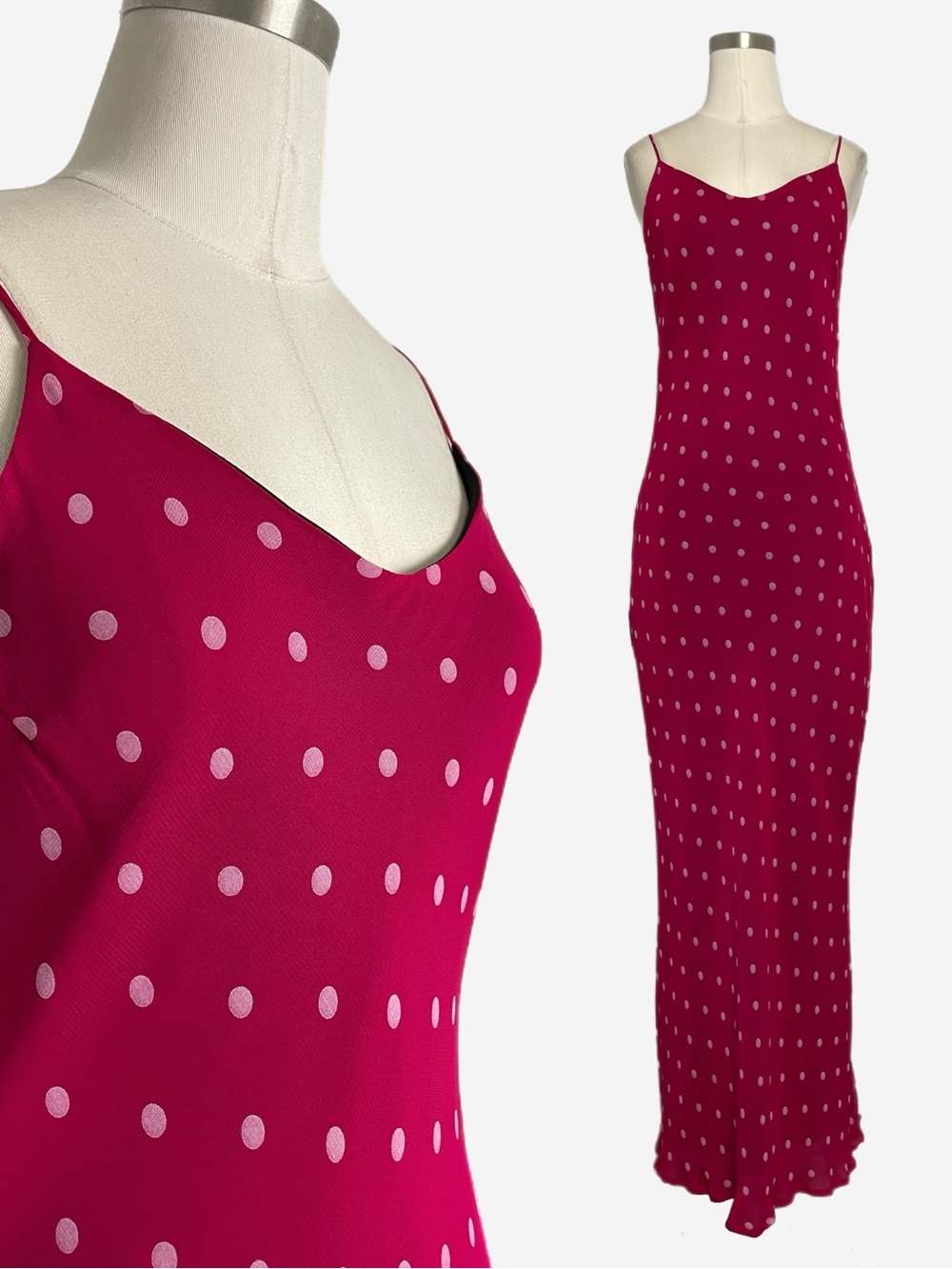 Vintage Y2K Lapis magenta pink polka dot slip maxi dress feminine classic XS/S